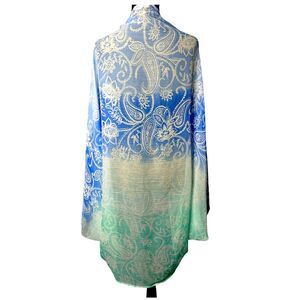 Womens Blue Ombre Swim Cover Up One Size Open Shawl Tunic Flowy Boho Paisley